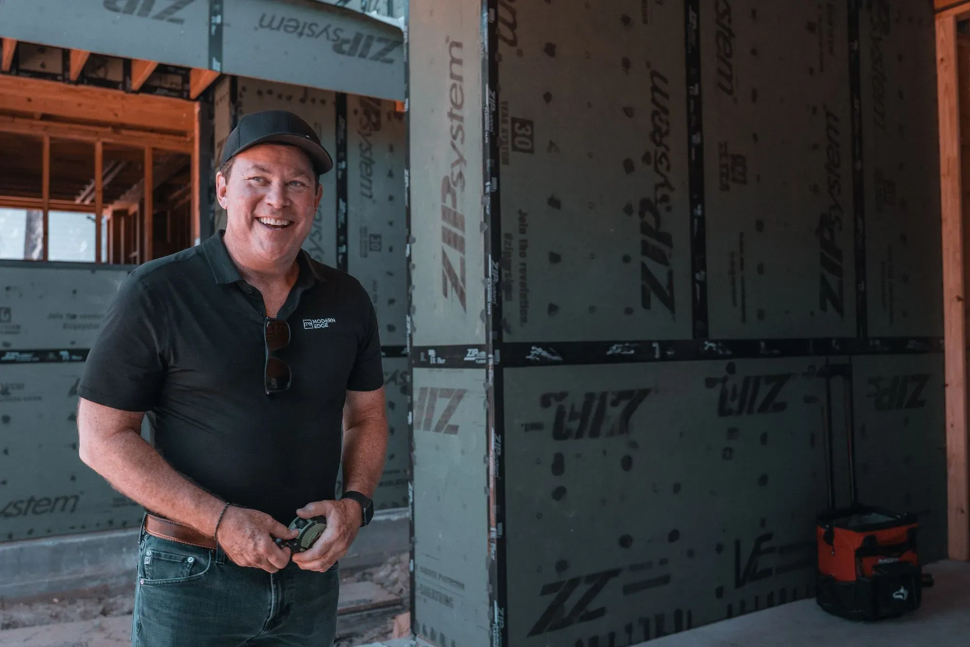 Craig Shrader reviewing construction work on site