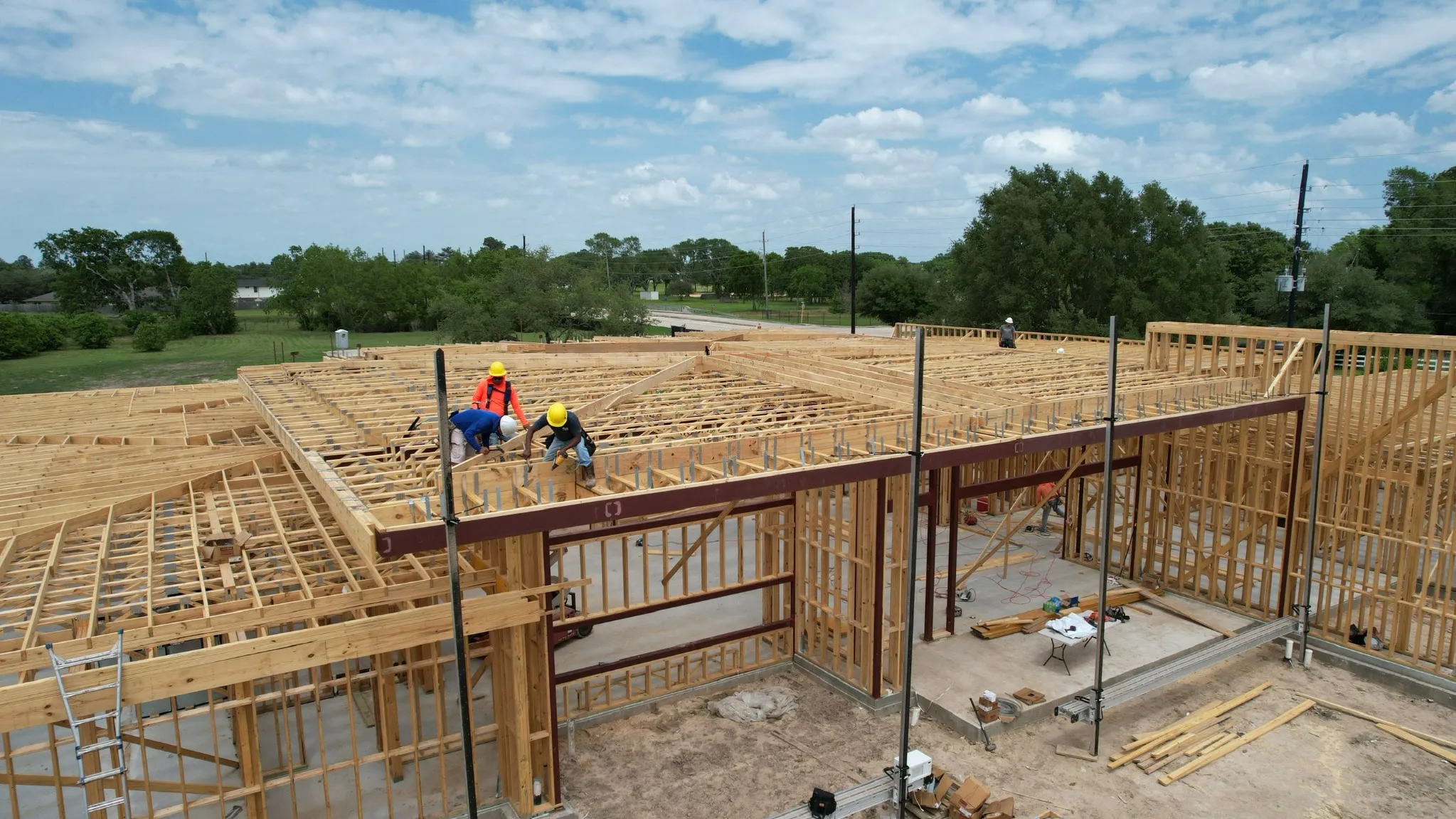 Modern Edge crew framing a residence in progress