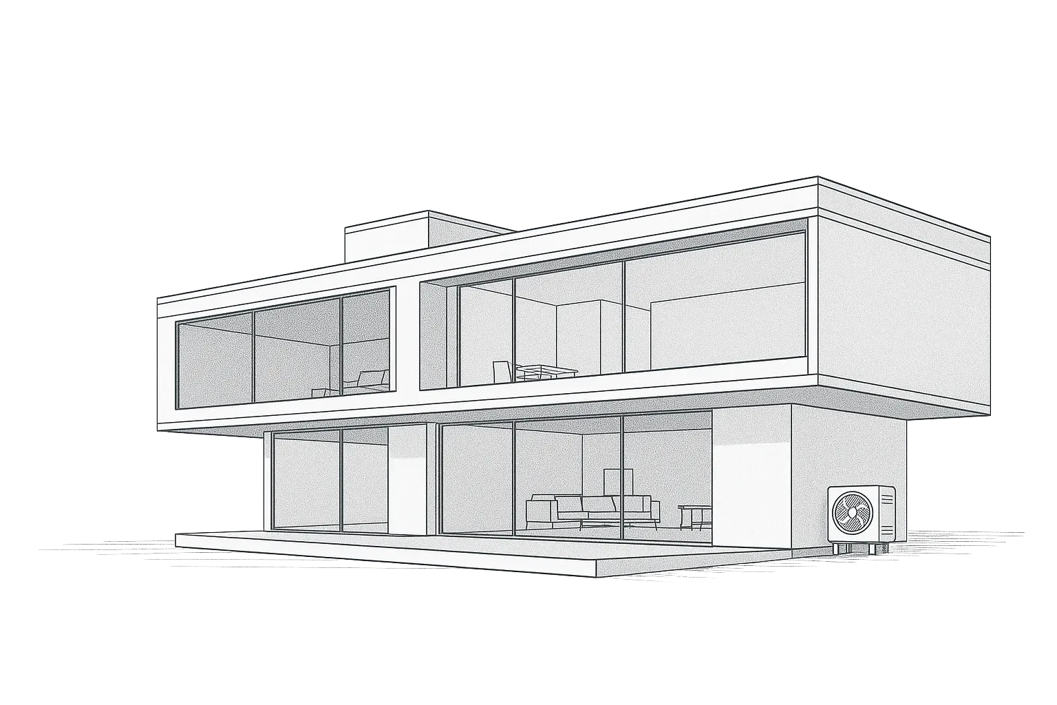 Architectural line drawing of a modern residence