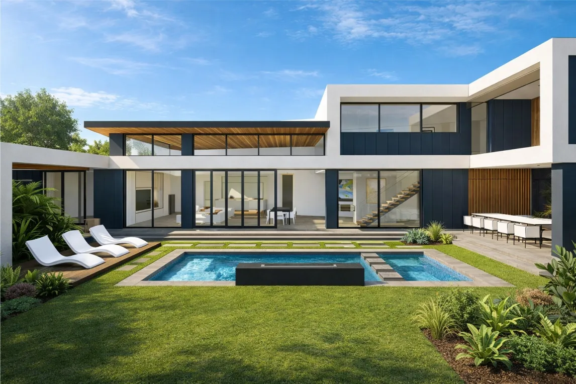 Spring Branch Residence cantilevered upper volume and covered forecourt