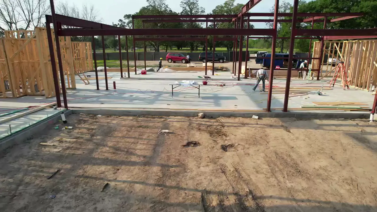 A Modern Edge Builders residence under construction, framing and enclosure in progress